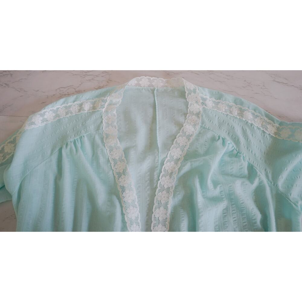 VTG Bonwit Teller Seersucker Lace Lingerie House Robe Nightgown Coquette Fairy - Picture 10 of 16